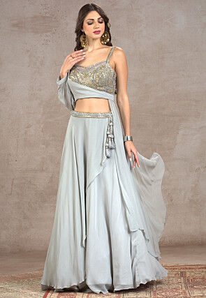 Embroidered Georgette Lehenga in Grey