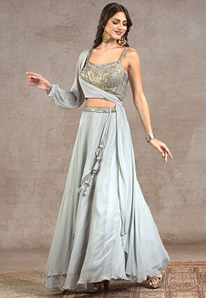 Embroidered Georgette Lehenga in Grey