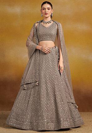 Embroidered Georgette Lehenga in Grey