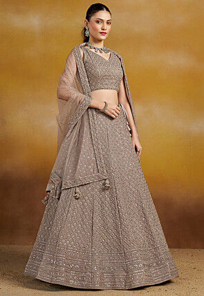 Embroidered Georgette Lehenga in Grey