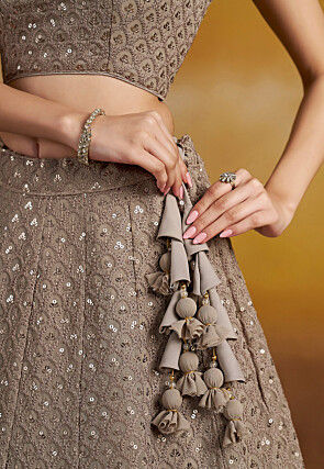 Embroidered Georgette Lehenga in Grey