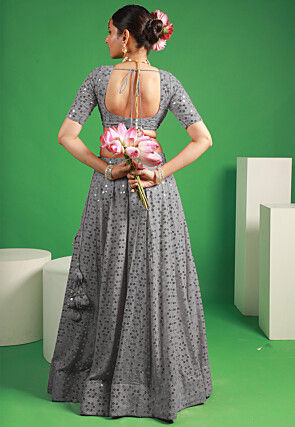 Embroidered Georgette Lehenga in Grey