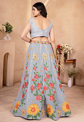 Embroidered Georgette Lehenga in Grey