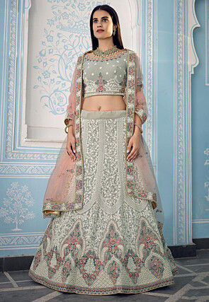Embroidered Georgette Lehenga in Grey