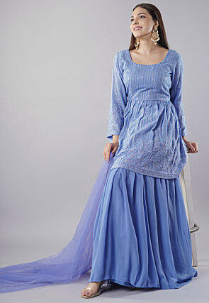 Embroidered Georgette Lehenga in Indigo Blue