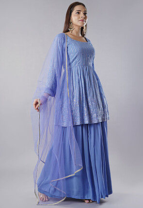 Embroidered Georgette Lehenga in Indigo Blue