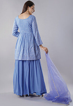 Embroidered Georgette Lehenga in Indigo Blue