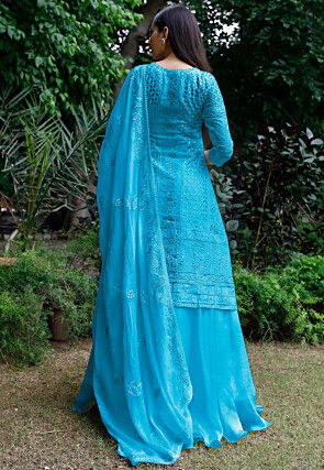 Embroidered Georgette Lehenga in Light Blue