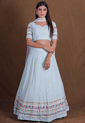 Embroidered Georgette Lehenga in Light Blue