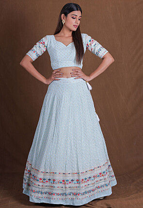 Embroidered Georgette Lehenga in Light Blue