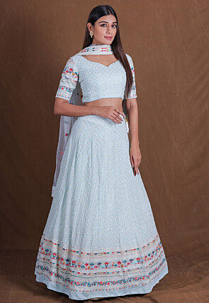 Embroidered Georgette Lehenga in Light Blue