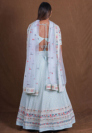 Embroidered Georgette Lehenga in Light Blue