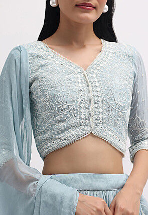 Embroidered Georgette Lehenga in Light Blue
