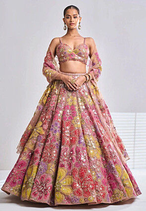 Embroidered Georgette Lehenga in Old Rose