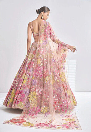 Embroidered Georgette Lehenga in Old Rose