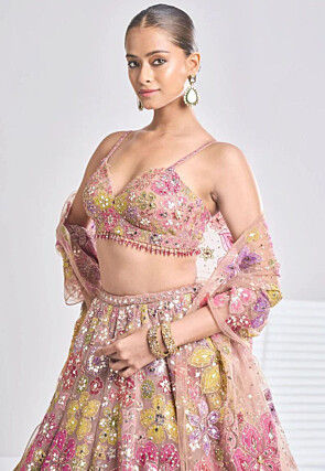 Embroidered Georgette Lehenga in Old Rose