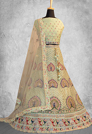 Embroidered Georgette Lehenga in Light Green