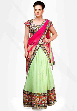 Embroidered Georgette Lehenga in Light Green