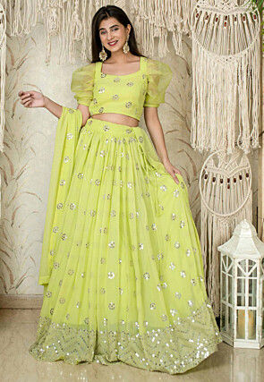 Embroidered Georgette Lehenga in Light Green