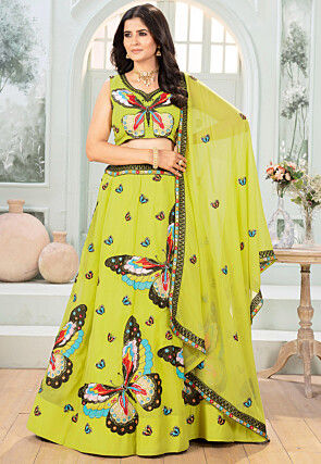 Embroidered Georgette Lehenga in Light Green