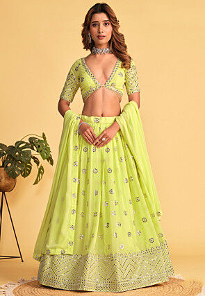 Embroidered Georgette Lehenga in Light Green