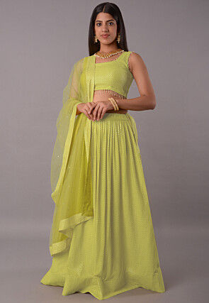 Embroidered Georgette Lehenga in Light Green