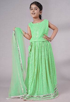 Embroidered Georgette Lehenga in Light Green