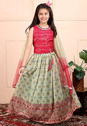 New south Indian traditional pattu pavadai Jecquard Lehenga choli for Kids  girls dress - EVERWILLOW - 4074492