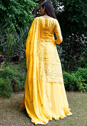 Embroidered Georgette Lehenga in Light Mustard