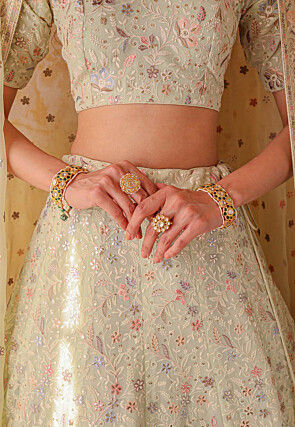 Embroidered Georgette Lehenga in Light Olive Green