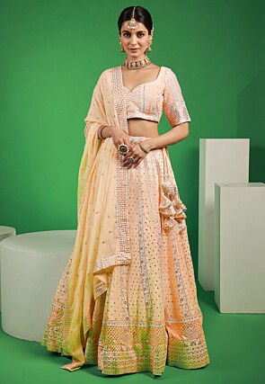 Embroidered Georgette Lehenga in Light Orange