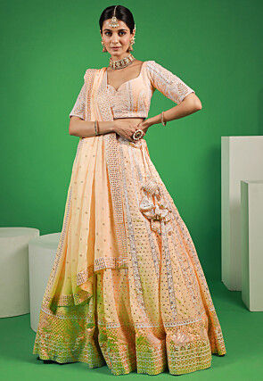 Embroidered Georgette Lehenga in Light Orange