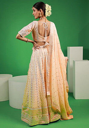 Embroidered Georgette Lehenga in Light Orange