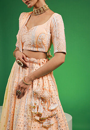 Embroidered Georgette Lehenga in Light Orange