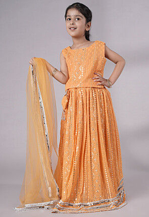 Embroidered Georgette Lehenga in Light Orange