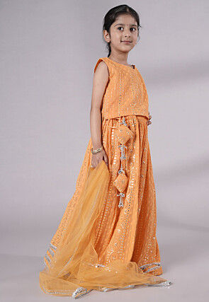 Embroidered Georgette Lehenga in Light Orange