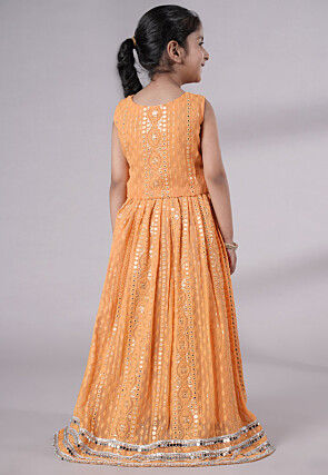 Embroidered Georgette Lehenga in Light Orange