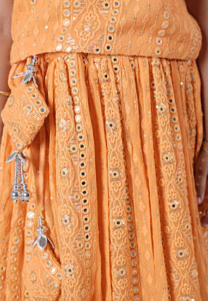 Embroidered Georgette Lehenga in Light Orange