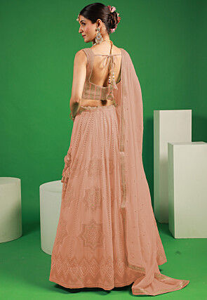 Embroidered Georgette Lehenga in Light Peach