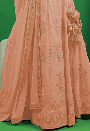 Embroidered Georgette Lehenga in Light Peach