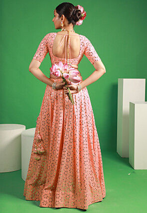 Embroidered Georgette Lehenga in Light Peach