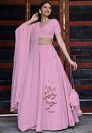 Embroidered Georgette Lehenga in Light Pink