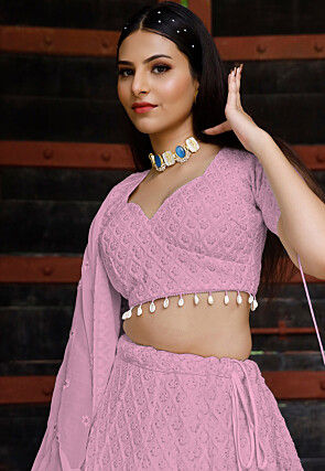 Embroidered Georgette Lehenga in Light Pink