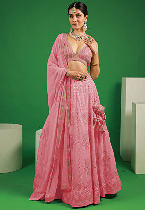 Embroidered Georgette Lehenga in Light Pink