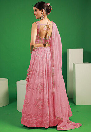 Embroidered Georgette Lehenga in Light Pink