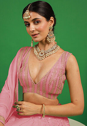 Embroidered Georgette Lehenga in Light Pink