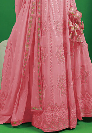 Embroidered Georgette Lehenga in Light Pink