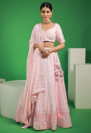 Embroidered Georgette Lehenga in Light Pink