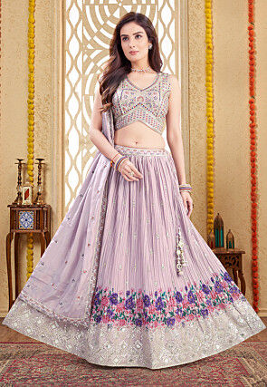 Embroidered Georgette Lehenga in Light Purple