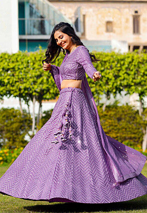 Embroidered Georgette Lehenga in Light Purple